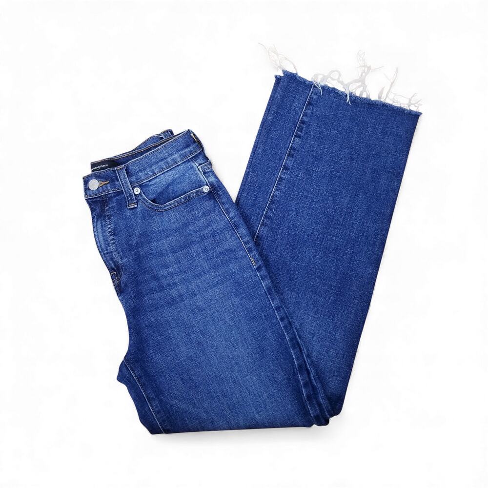 BANANA REPUBLIC Ultra High-Rise Wide Leg Dark Blue Wash Jeans Raw Hem - Size 2 - Picture 1 of 8